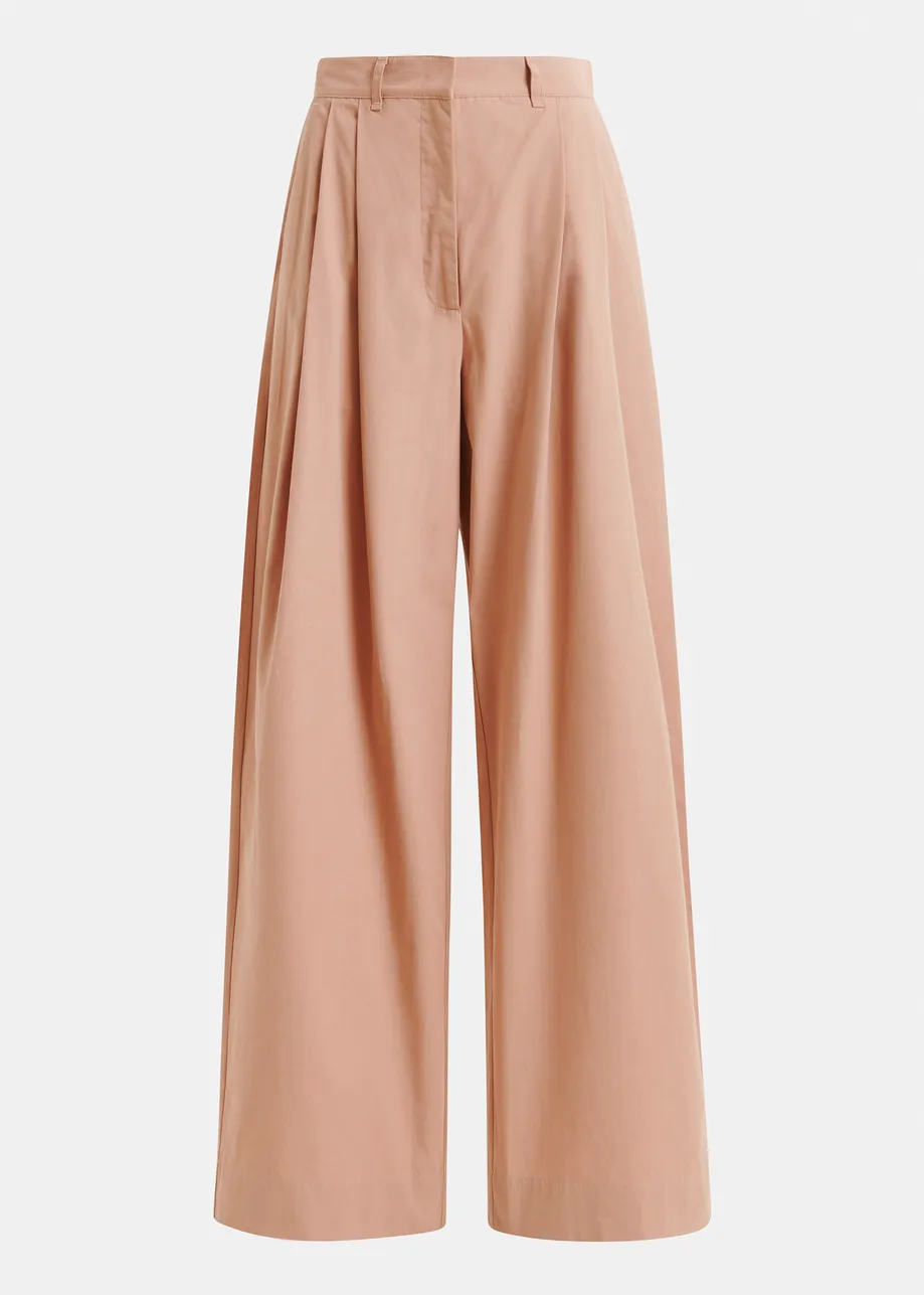 Lichtbruine katoenen broek met brede pijp