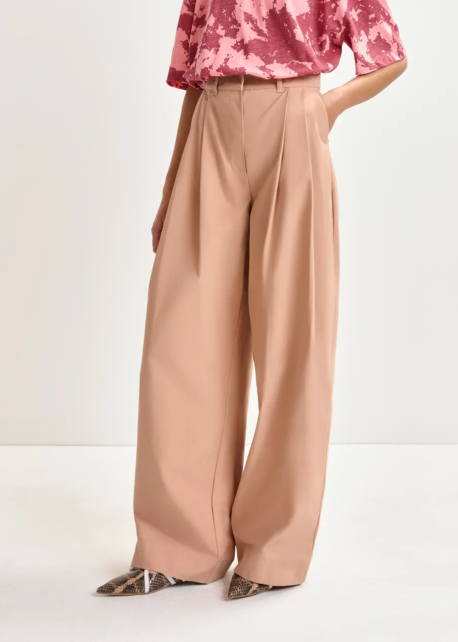 Light brown cotton wide-leg pants