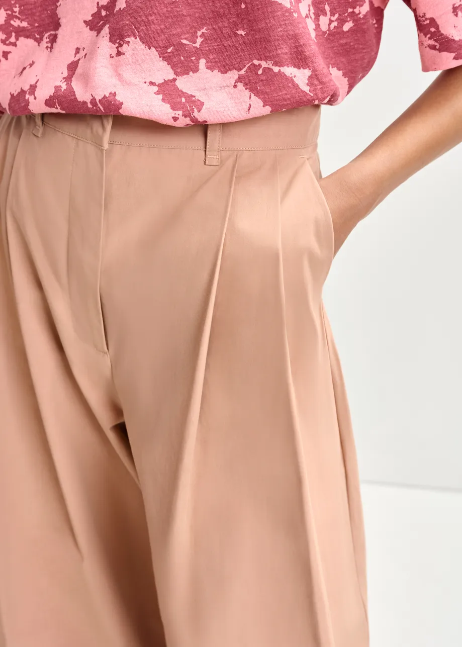Light brown cotton wide-leg pants
