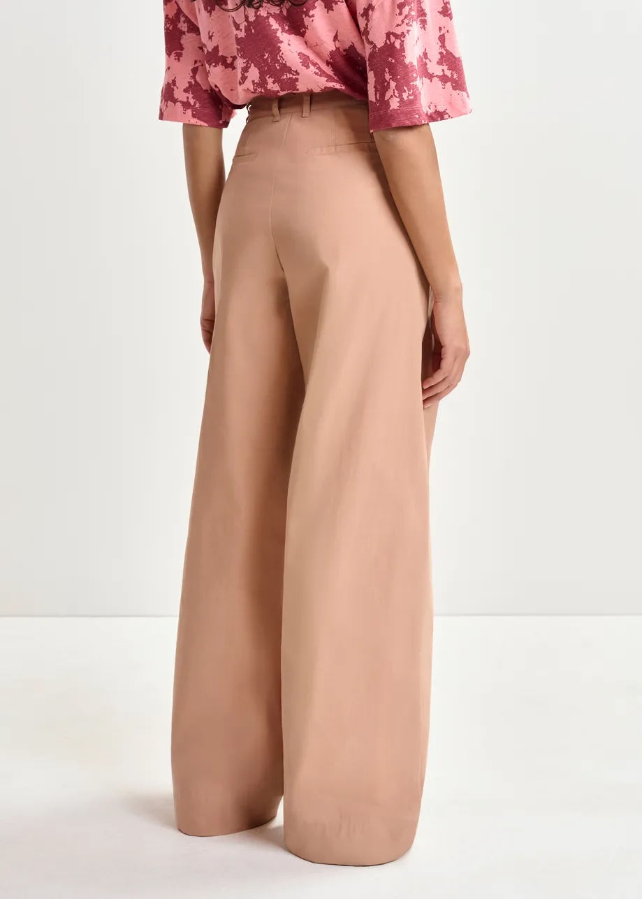 Light brown cotton wide-leg pants