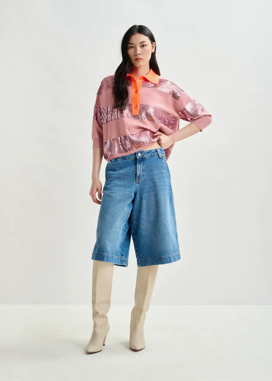 Bermuda pants with rolled hem