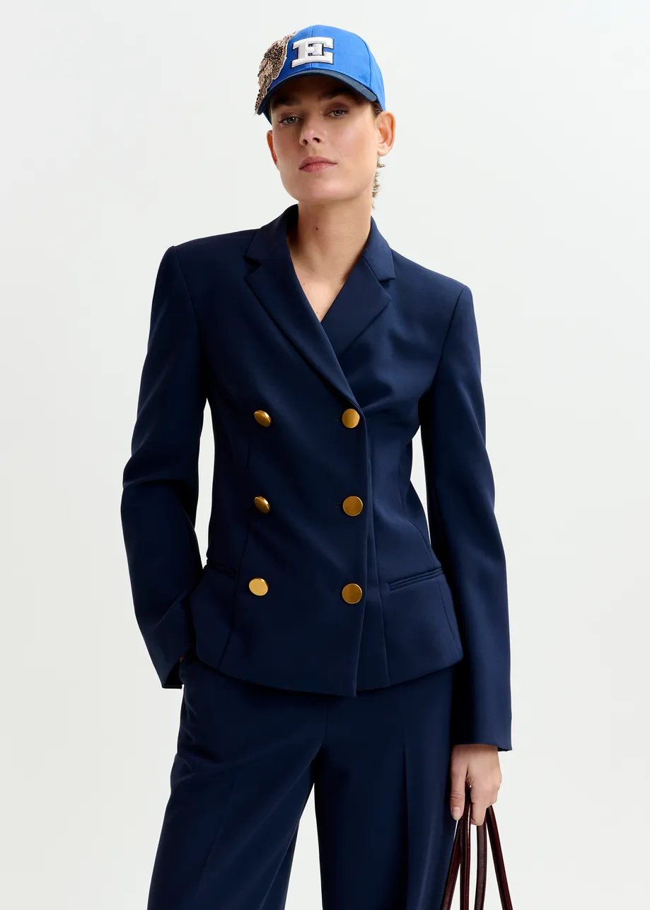 Marinekleurige double-breasted blazer met goudkleurige knopen