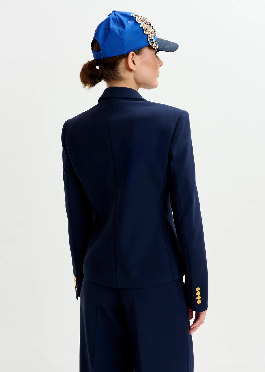 Marinekleurige double-breasted blazer met goudkleurige knopen