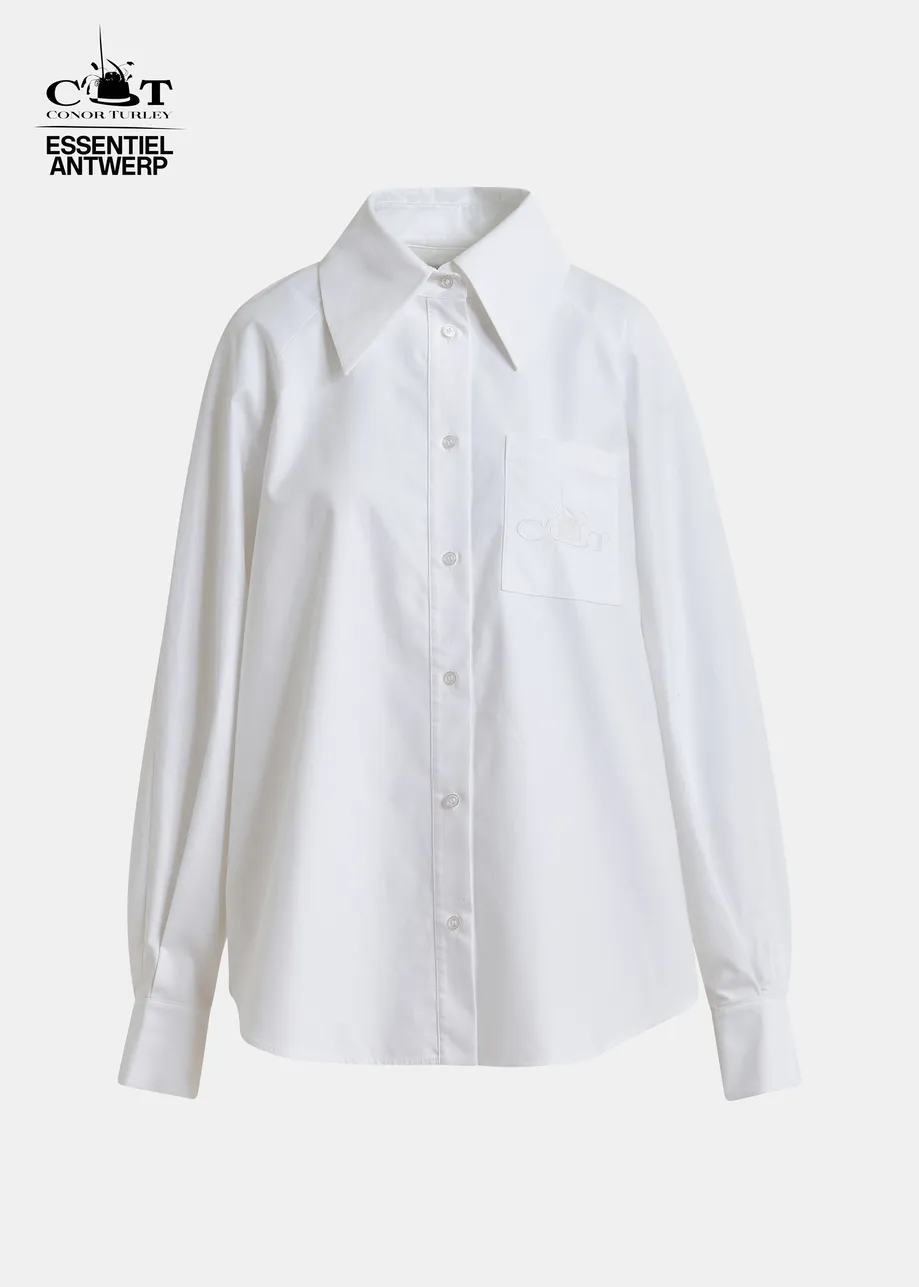 Weißes Oversized Baumwollhemd mit drapierter Rücken