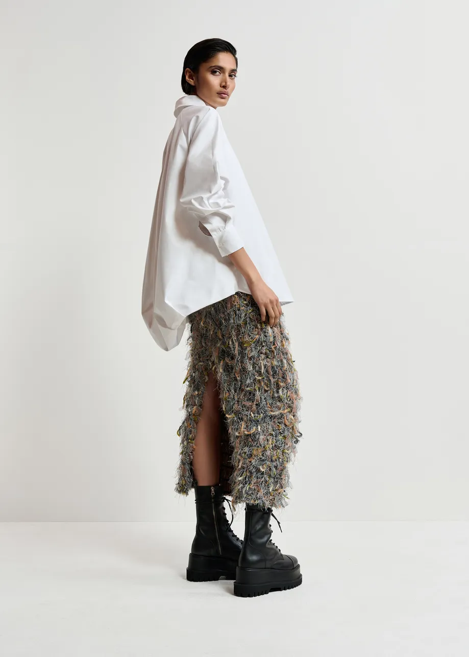 Weißes Oversized Baumwollhemd mit drapierter Rücken