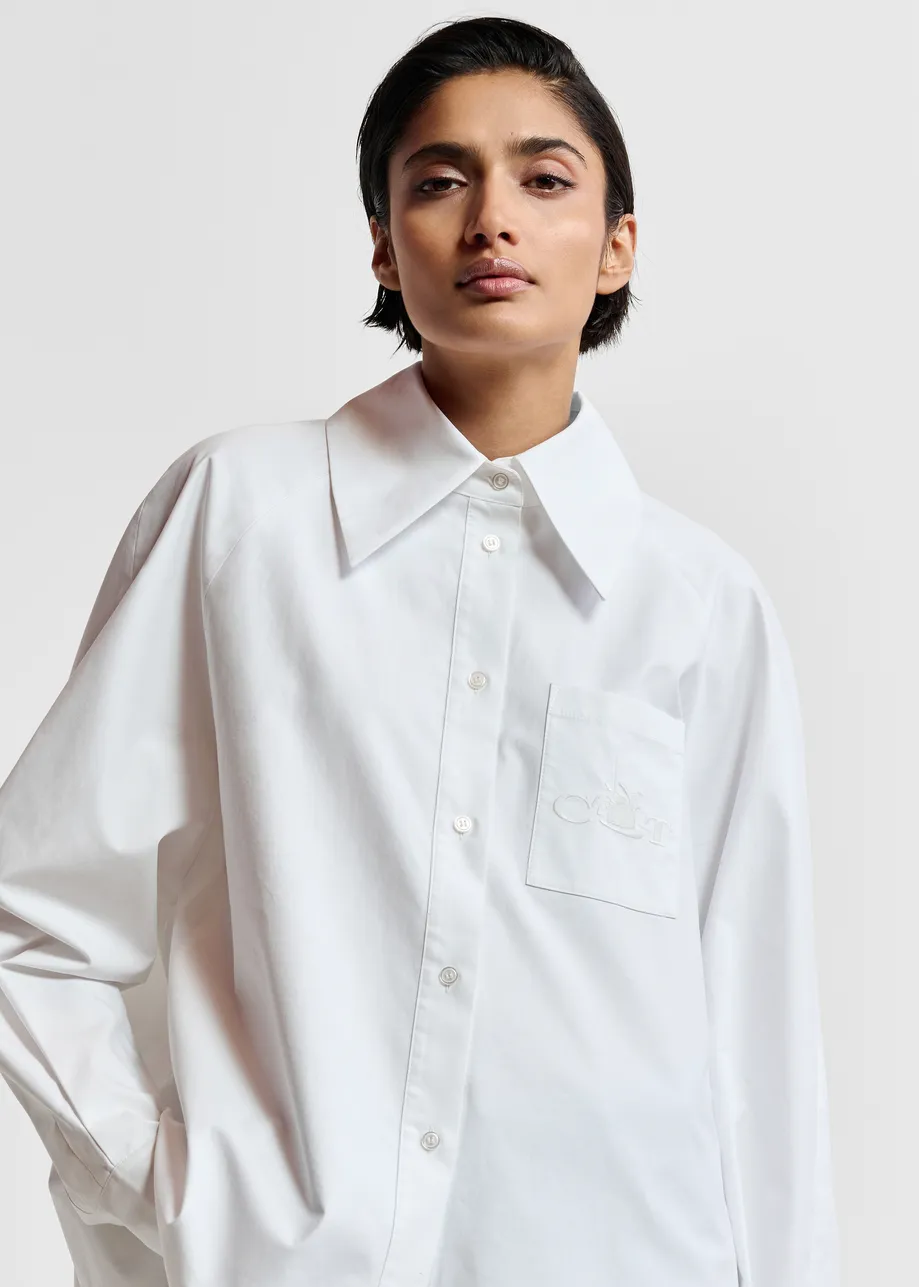 Weißes Oversized Baumwollhemd mit drapierter Rücken