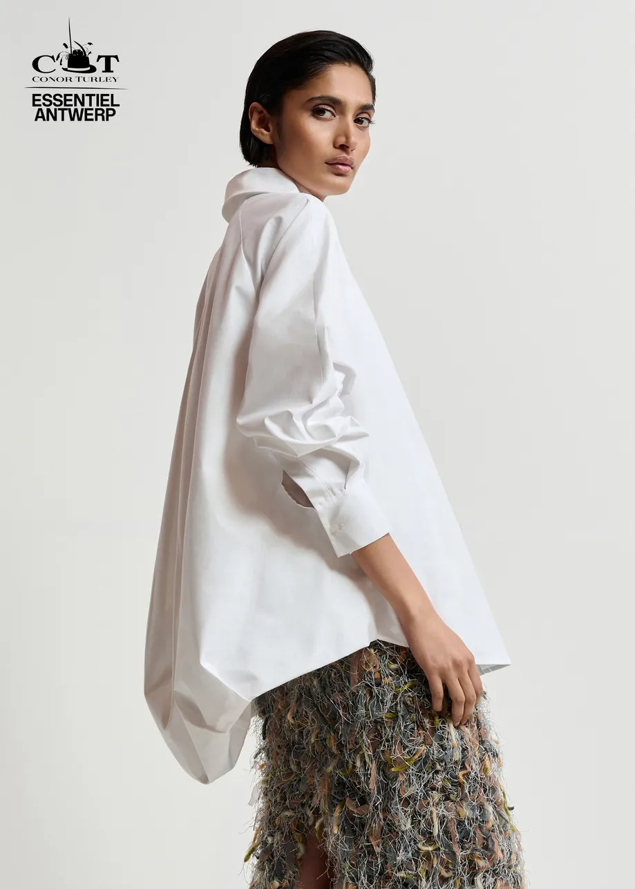 Weißes Oversized Baumwollhemd mit drapierter Rücken