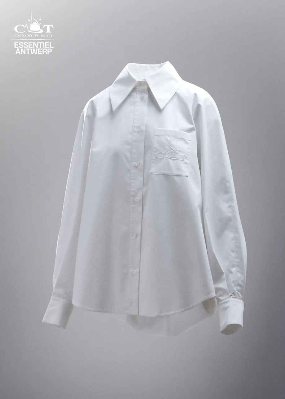 Camicia oversize bianca in cotone  con dettaglio drappeggiato sulla schiena 