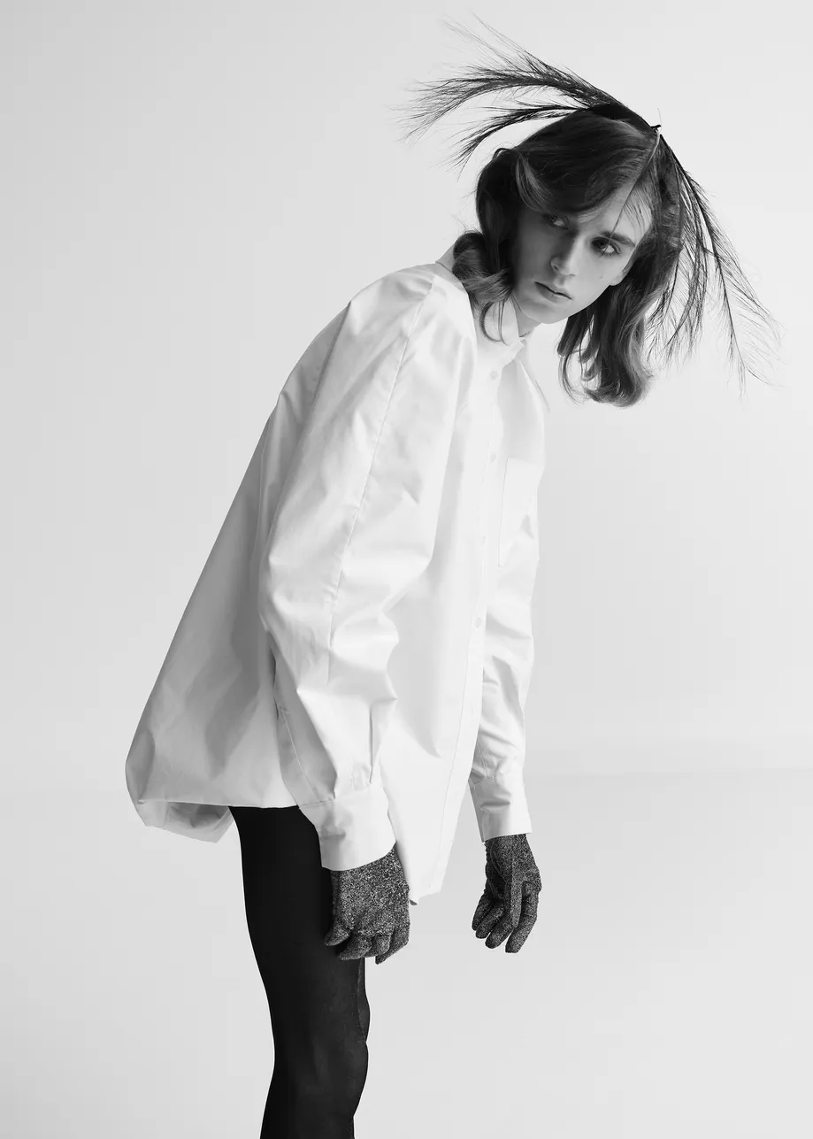 White oversized cotton shirt with draped back detail