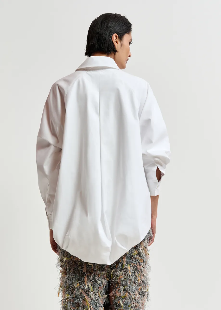 White oversized cotton shirt with draped back detail