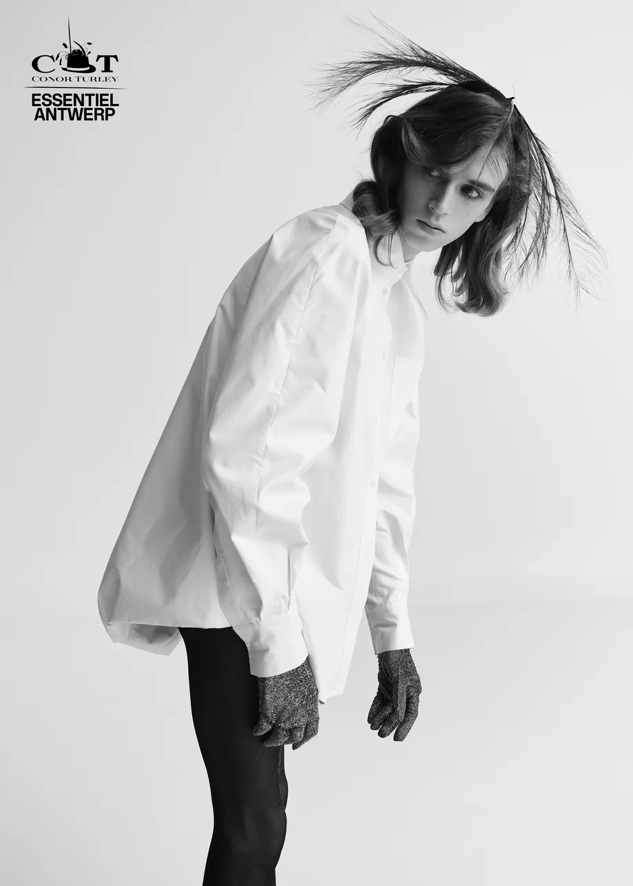White oversized cotton shirt with draped back detail