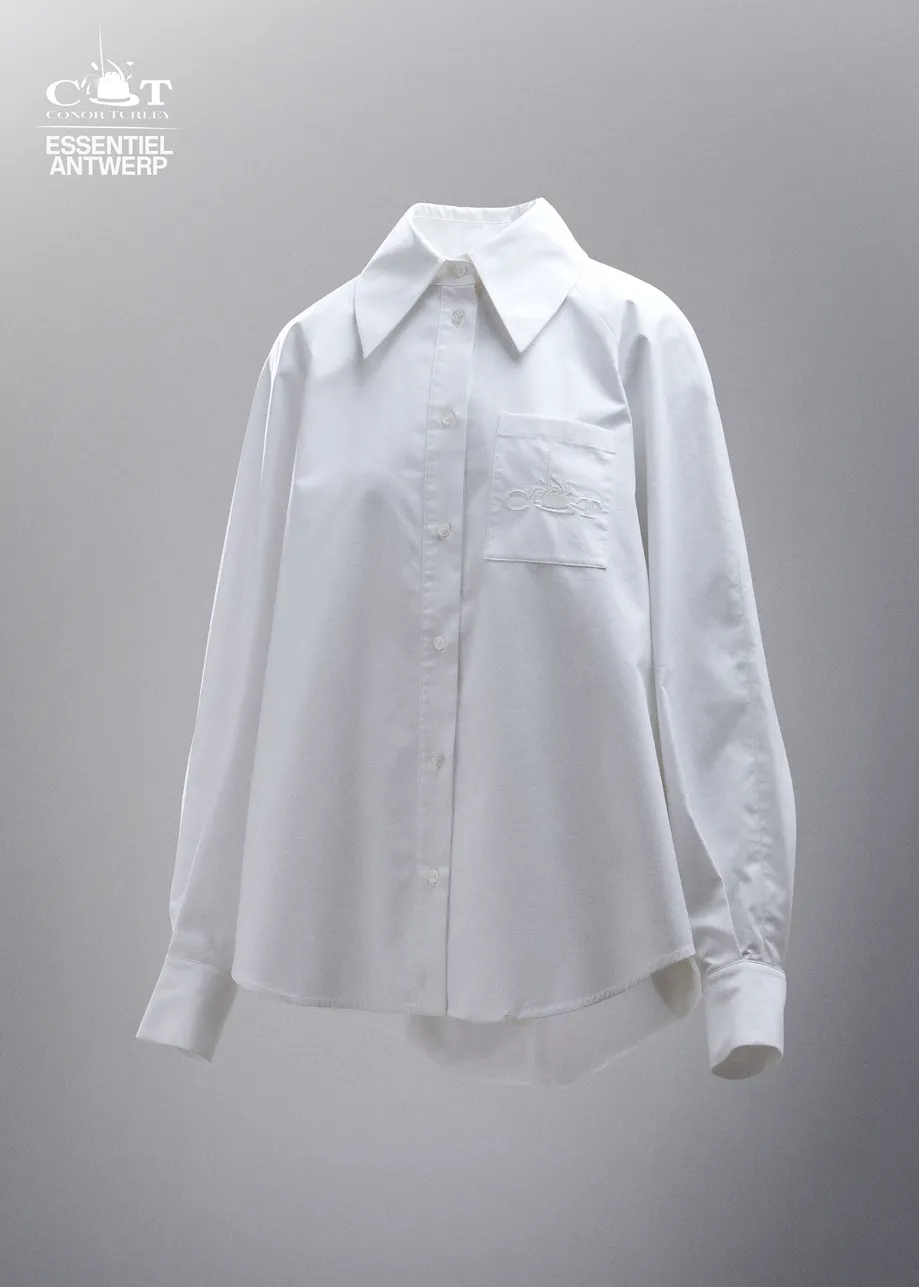Camisa de algodón oversize con con detalle trasero drapeado, blanco