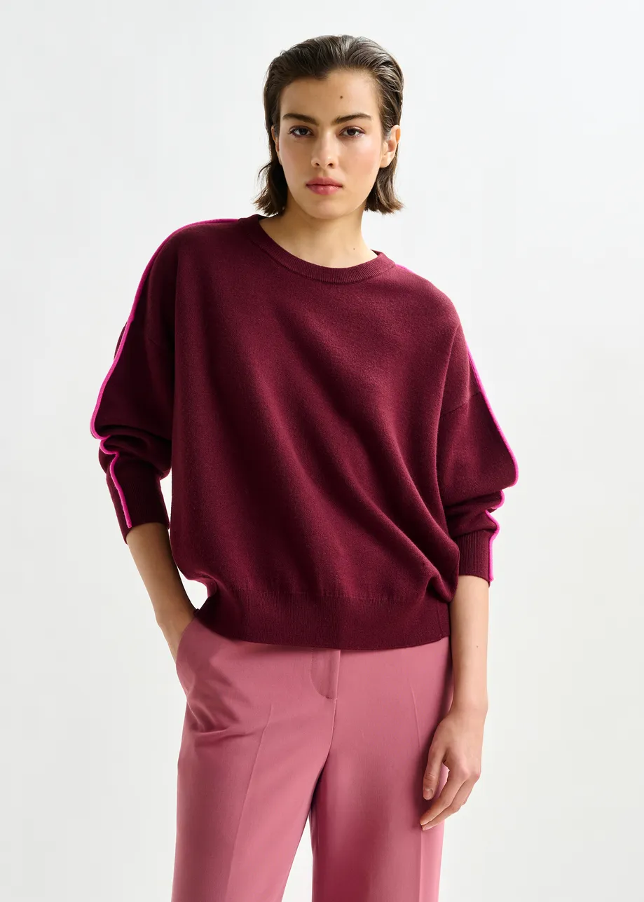 Burgundy and pink knitted sweater with fitted waist