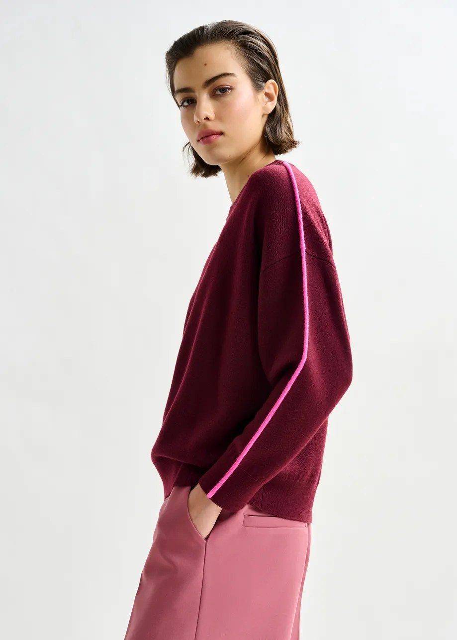 Burgundy and pink knitted sweater with fitted waist