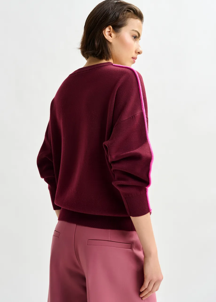 Burgundy and pink knitted sweater with fitted waist
