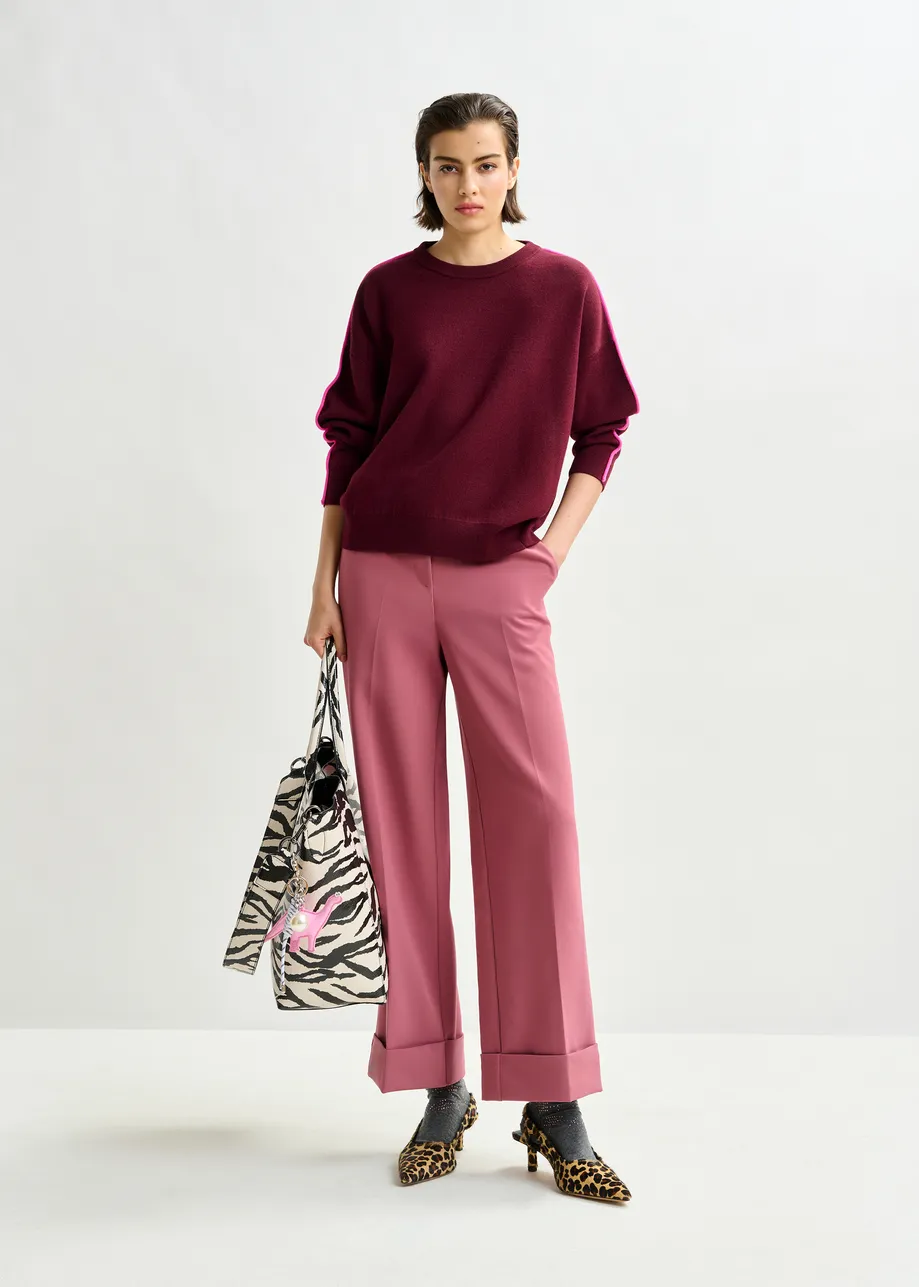 Burgundy and pink knitted sweater with fitted waist