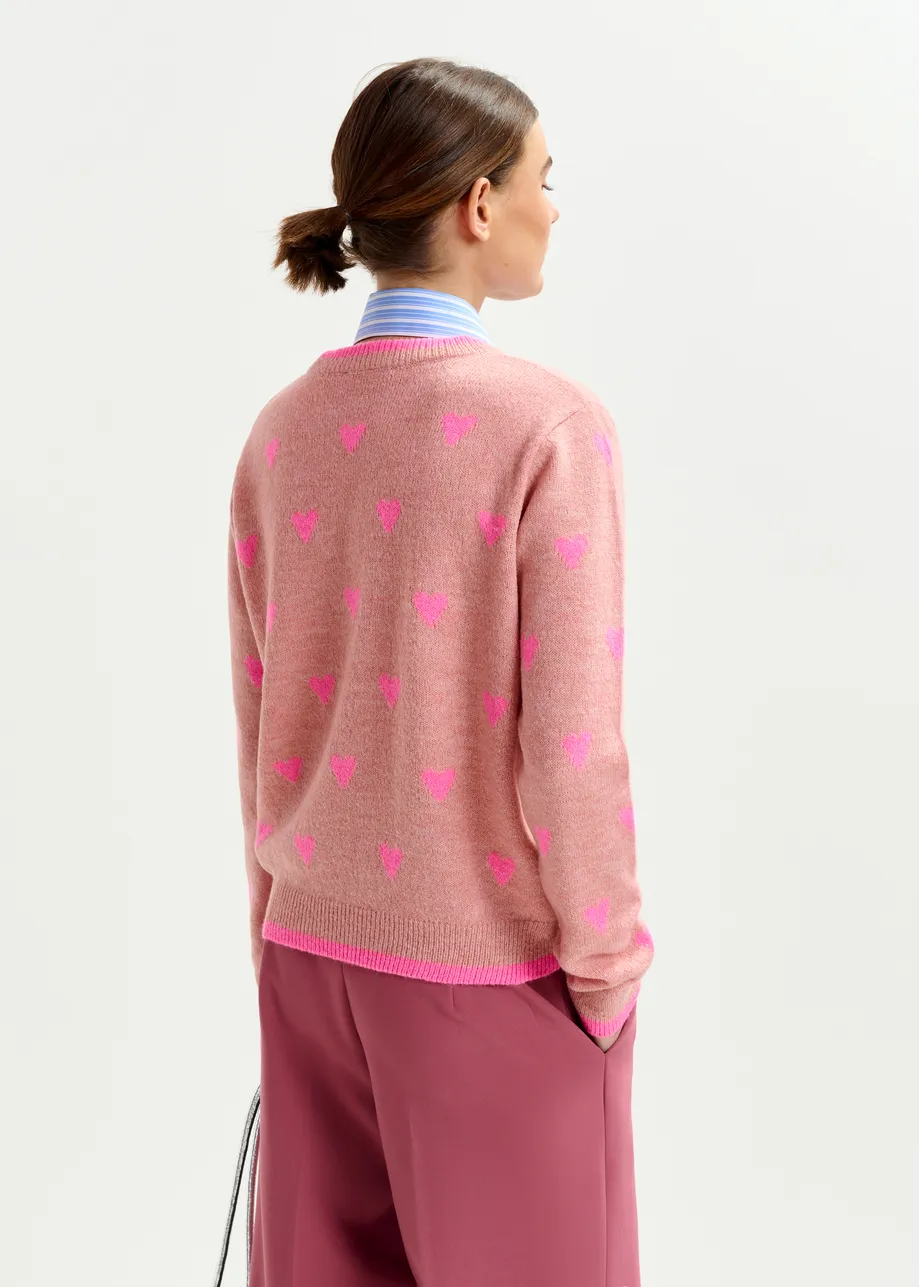 Pink heart-intarsia wool-blend sweater