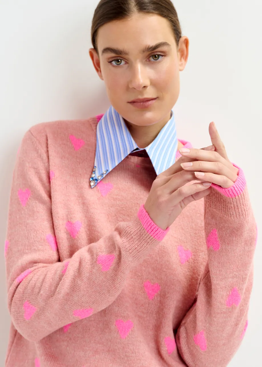 Pink heart-intarsia wool-blend sweater