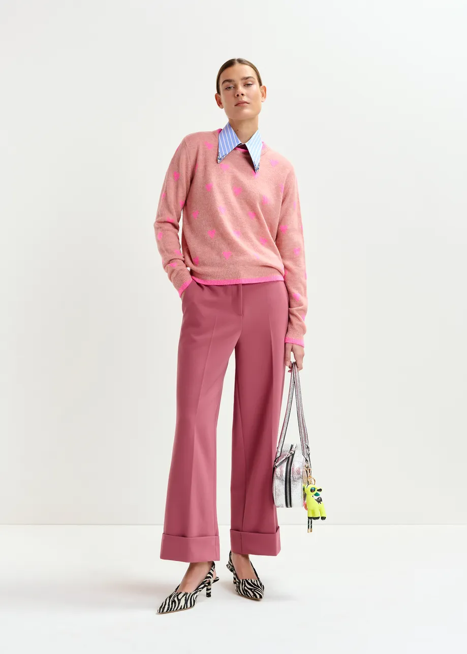 Pink heart-intarsia wool-blend sweater