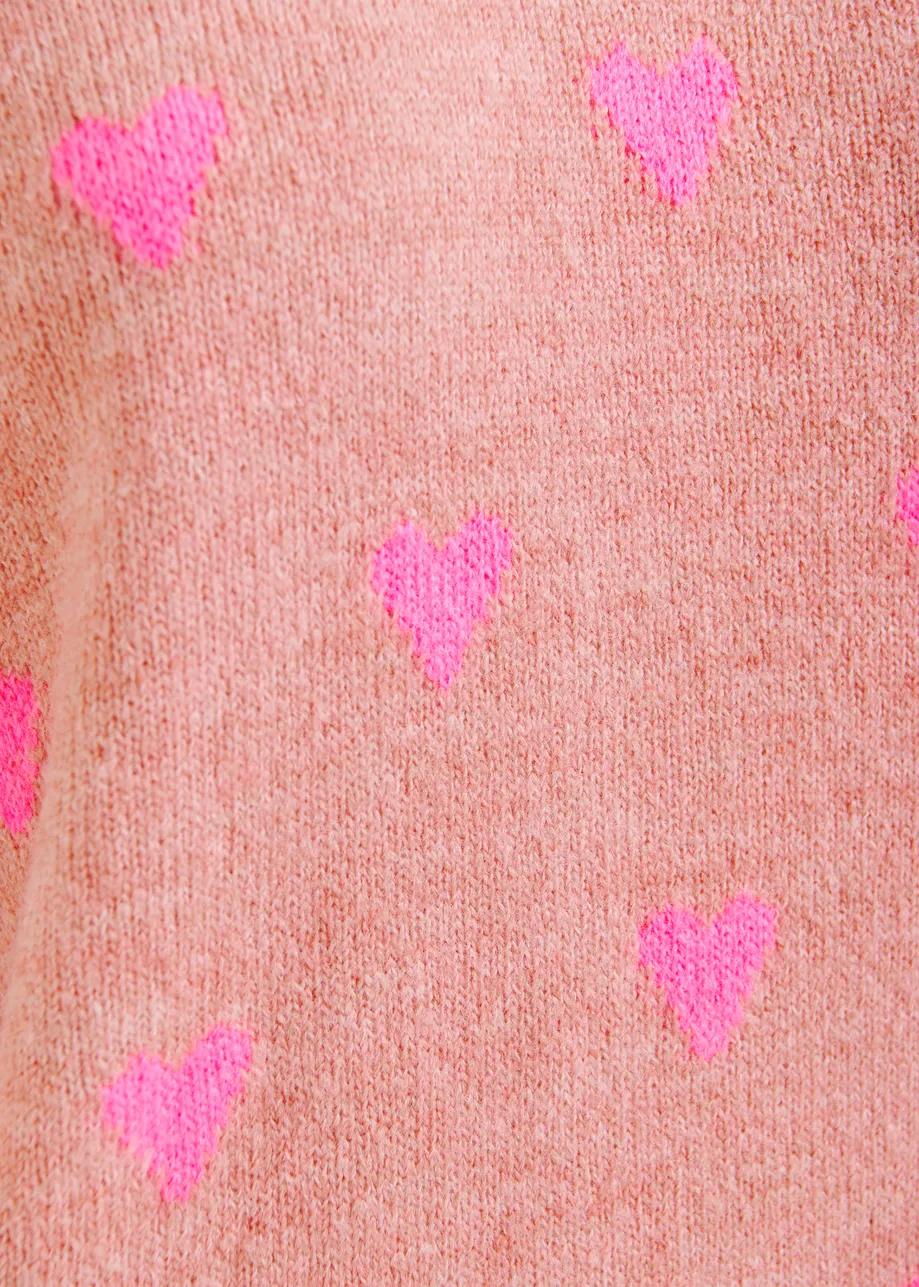 Pink heart-intarsia wool-blend sweater