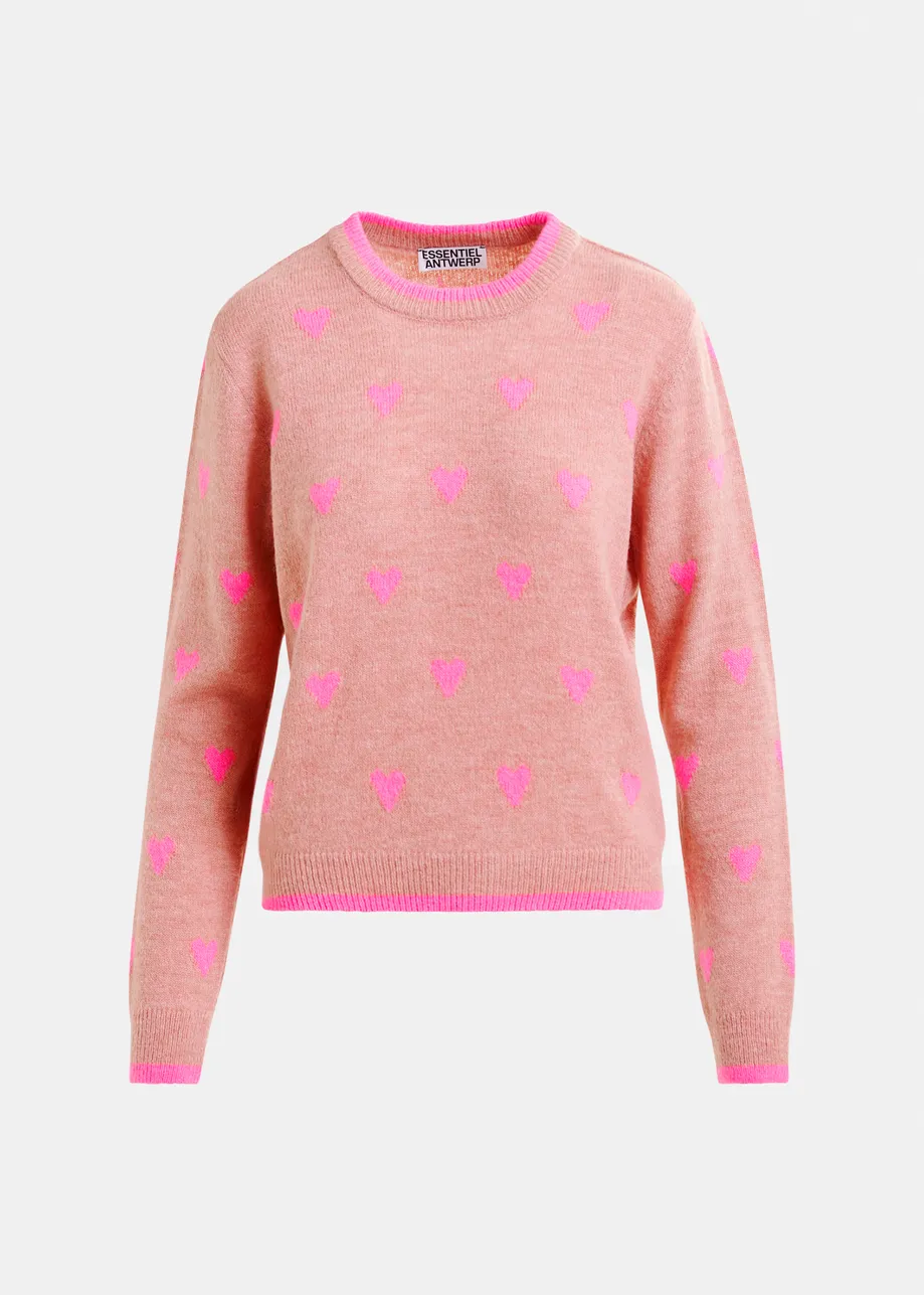 Pink heart-intarsia wool-blend sweater