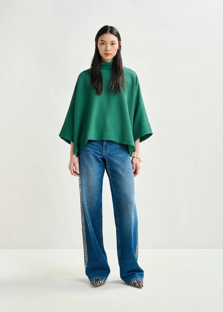 Green oversized top with stand-up collar