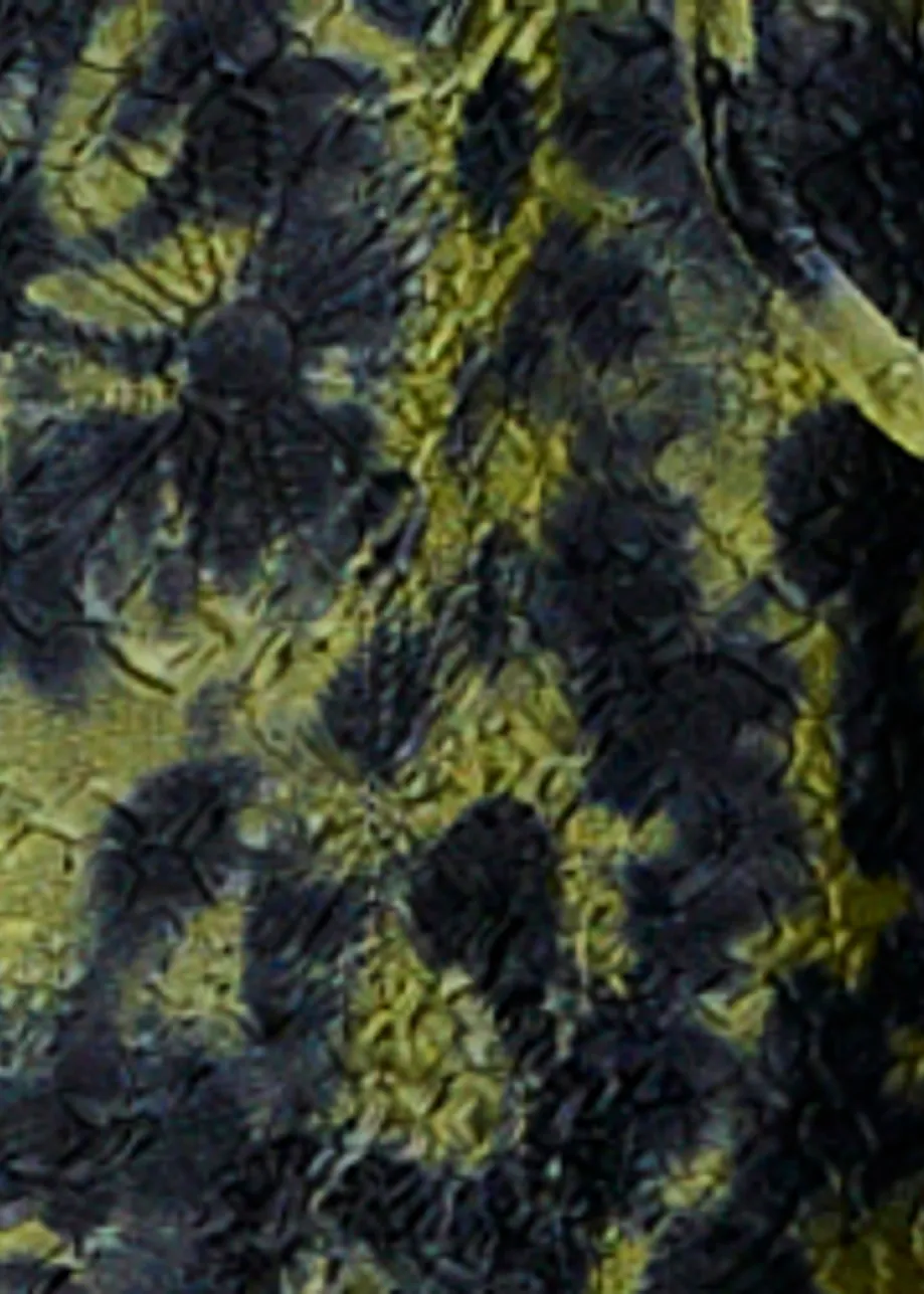 Kaki en donkerblauwe midirok in bloemenjacquard