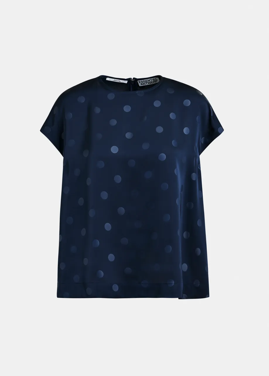 Navy polkadot top with cap sleeves