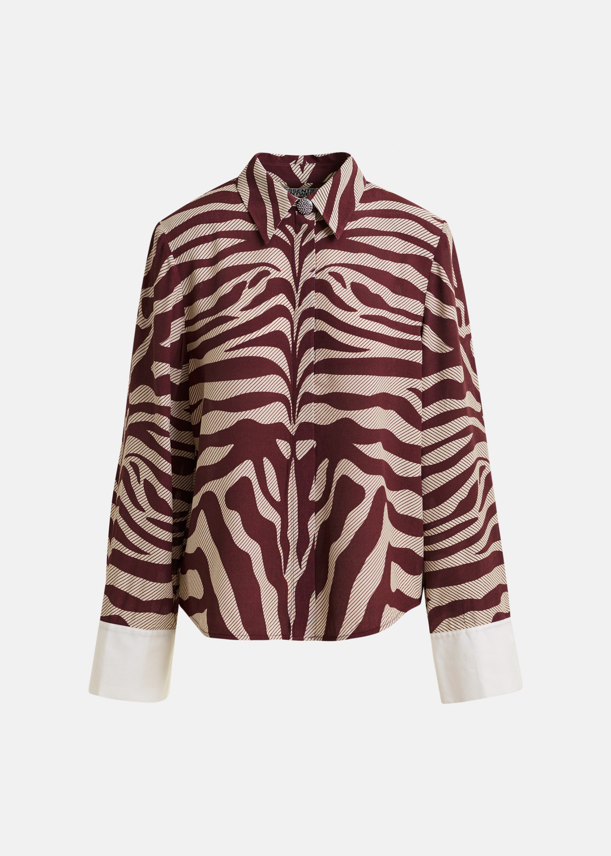 Off-white and burgundy zebra-jacquard shirt with rhinestone