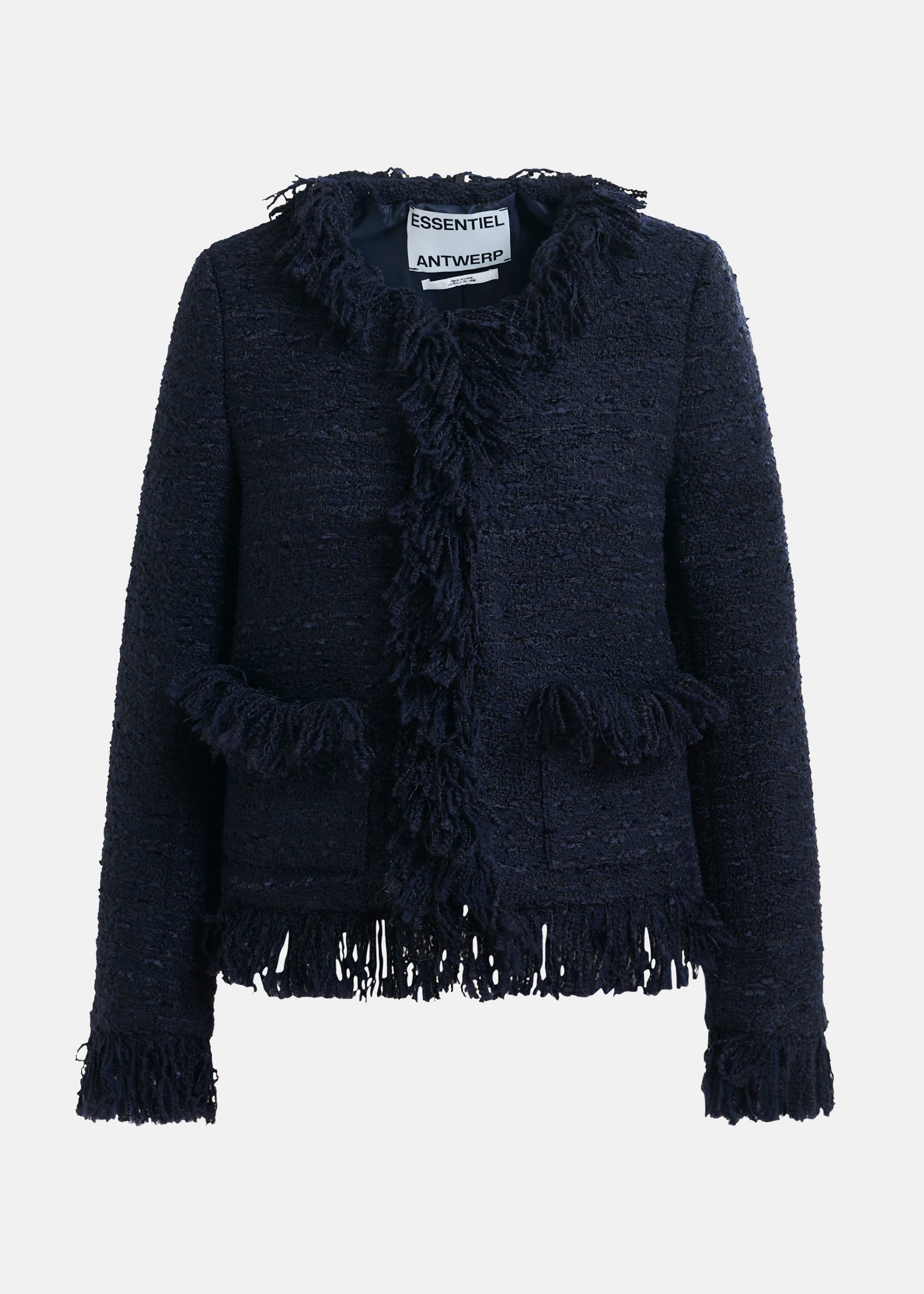 ジャケット [ESSENTIEL ANTWERPILLIGO] Flower Rhinestone Cotton Jacket IMAN Global Chic Reversible Stretch Knit Bomber Jacket Blue