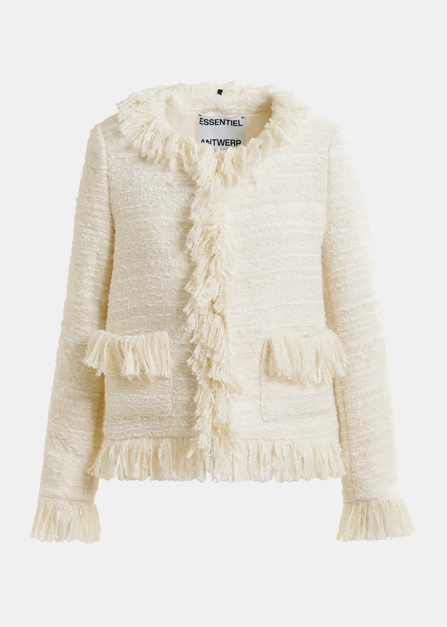 Off-white fringed wool-blend bouclé jacket