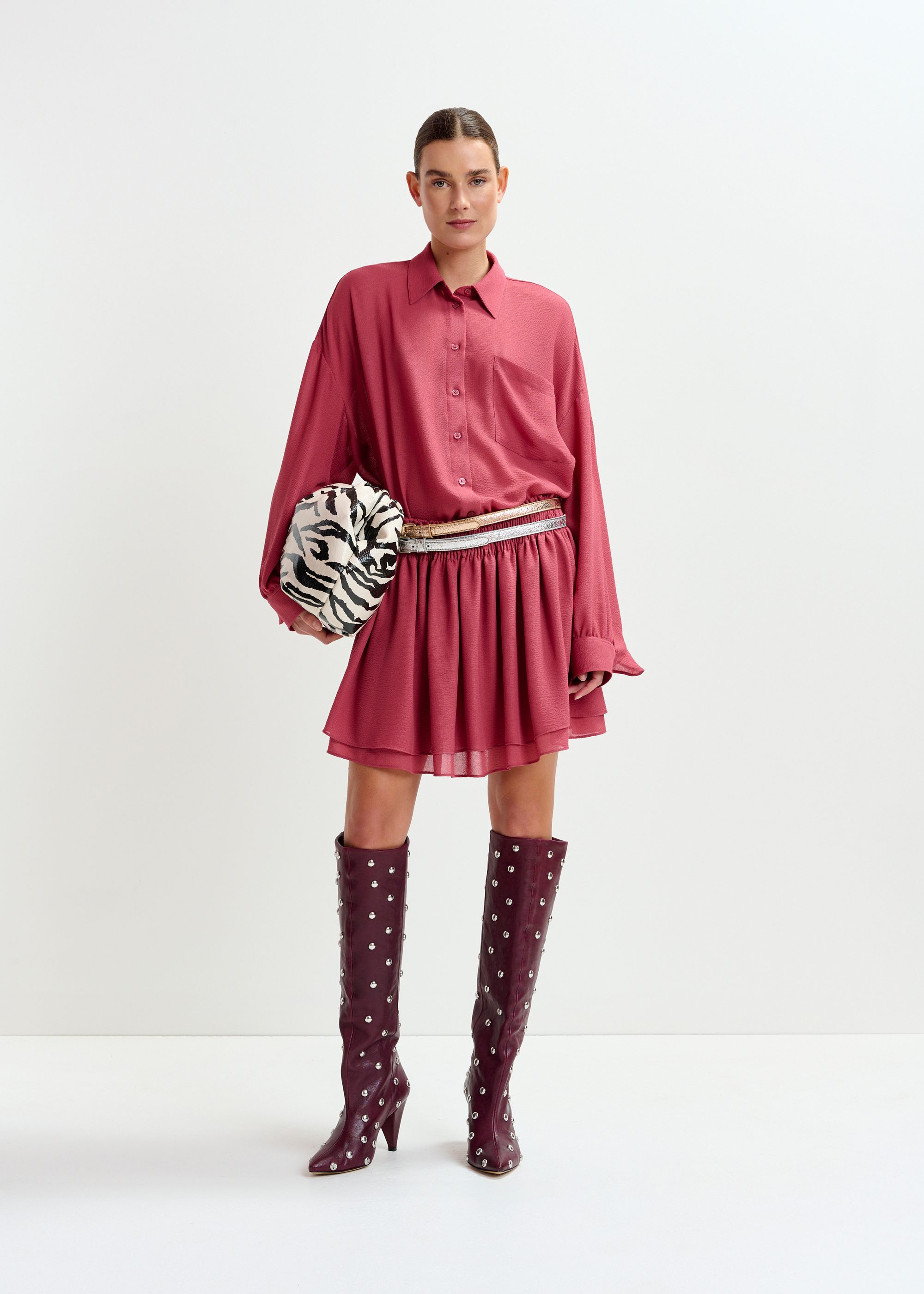 Vintage pink ruffled layered mini skirt | Essentiel Antwerp
