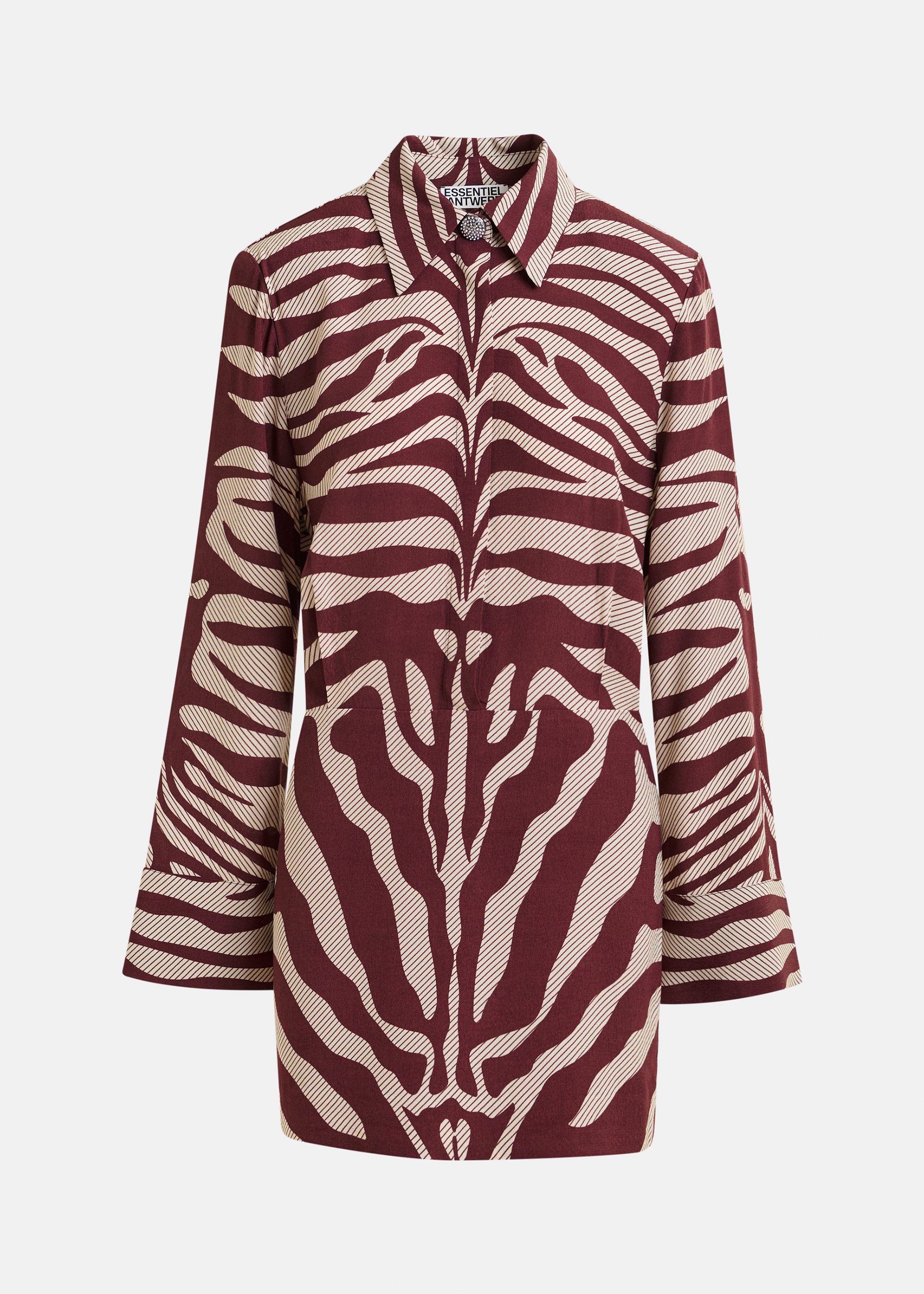 Burgundy and off-white zebra-jacquard mini dress | Essentiel