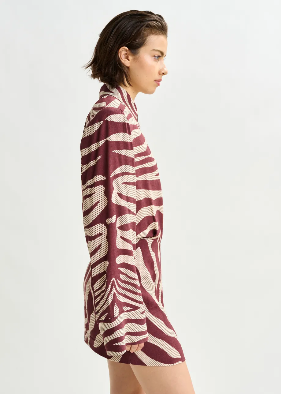 Burgundy and off-white zebra-jacquard mini dress