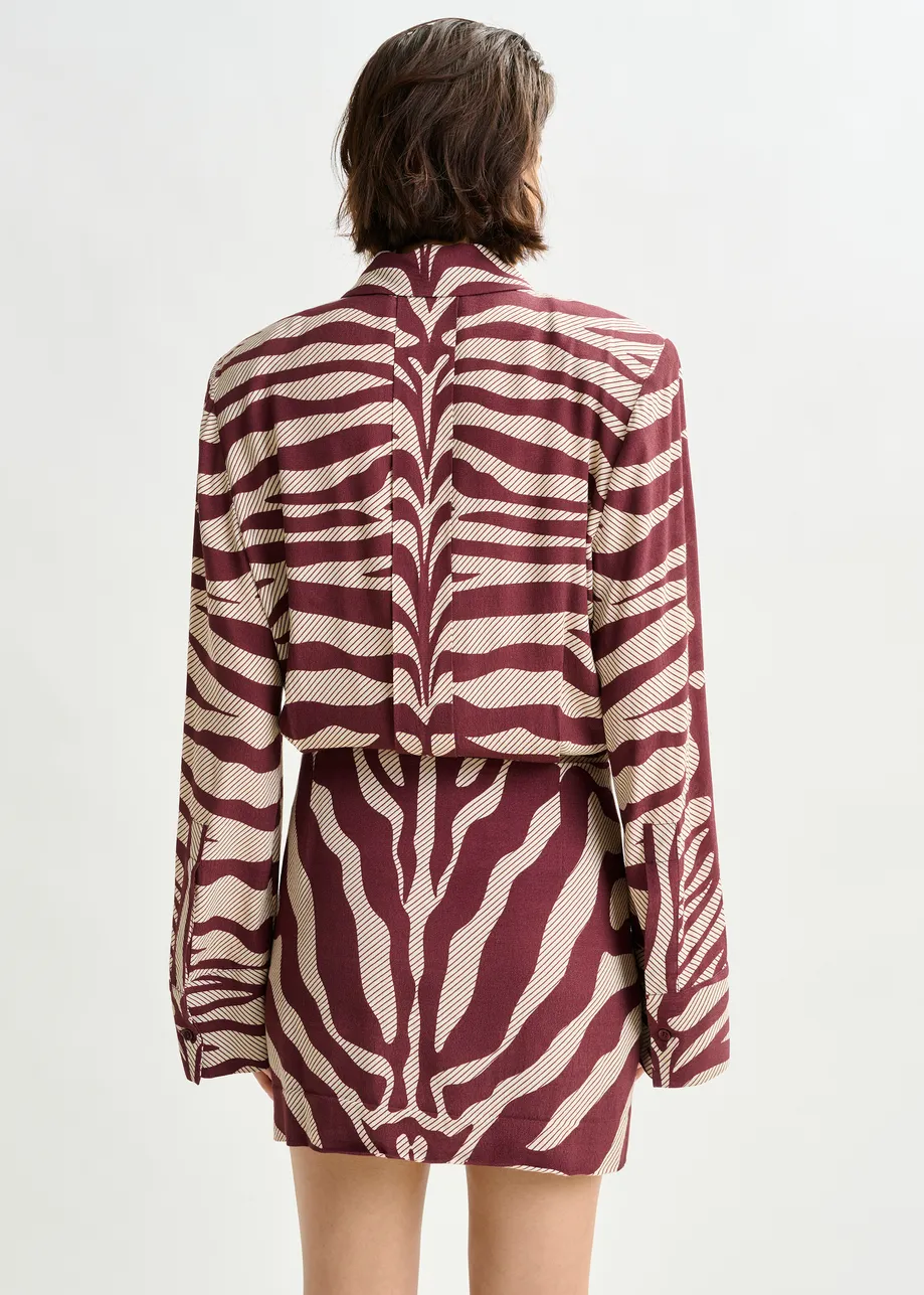 Burgundy and off-white zebra-jacquard mini dress