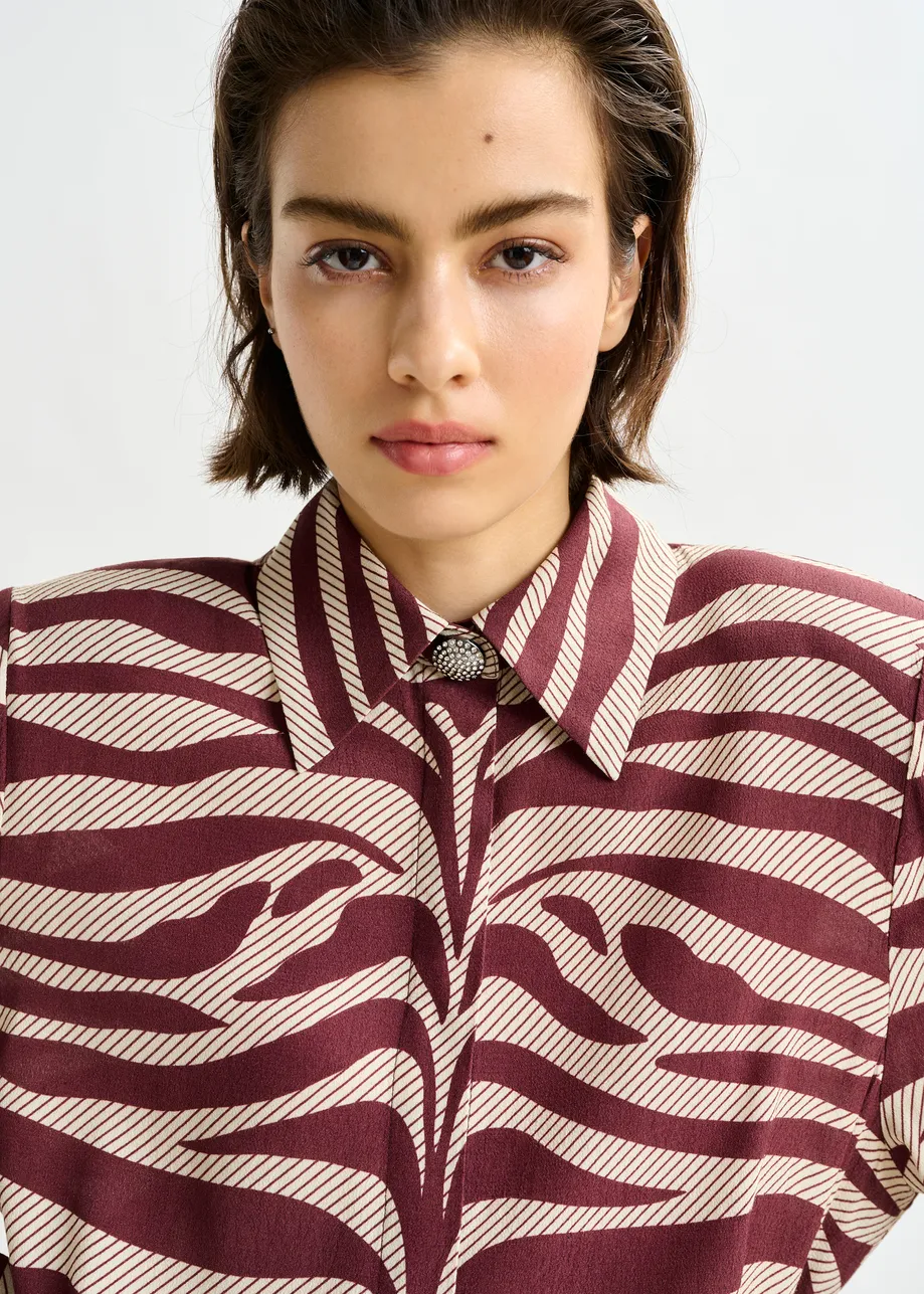Burgundy and off-white zebra-jacquard mini dress