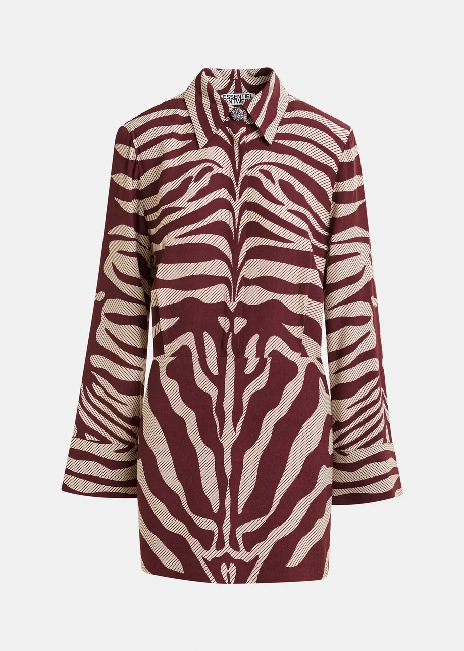 Burgundy and off-white zebra-jacquard mini dress