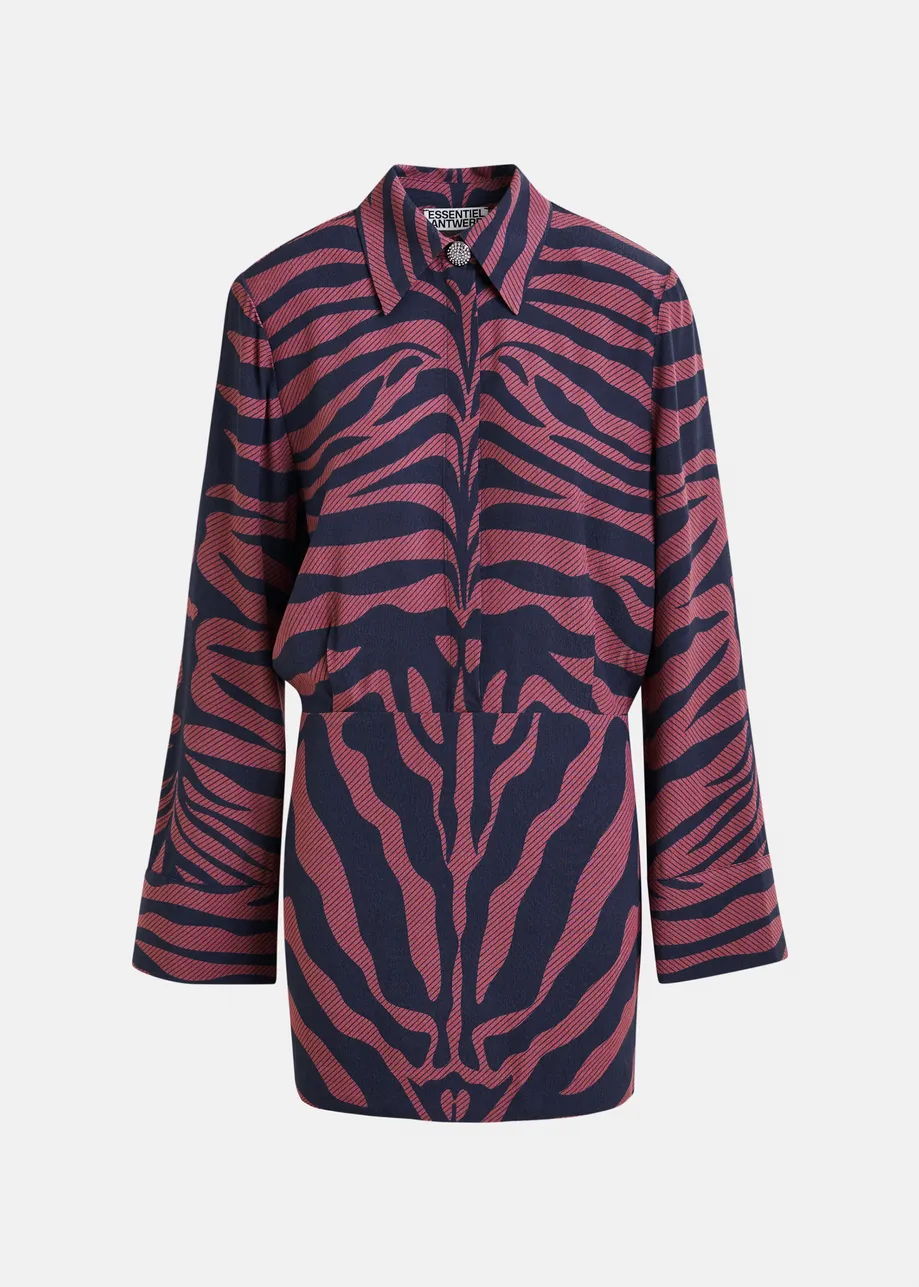 Mini-robe en jacquard zèbre rose foncé et bleu marine