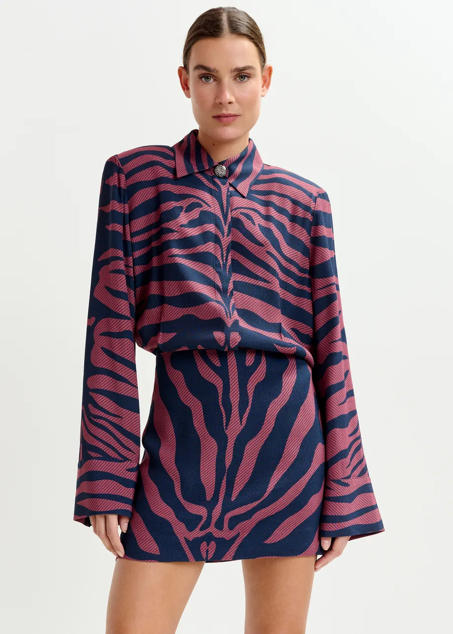 Mini-robe en jacquard zèbre rose foncé et bleu marine