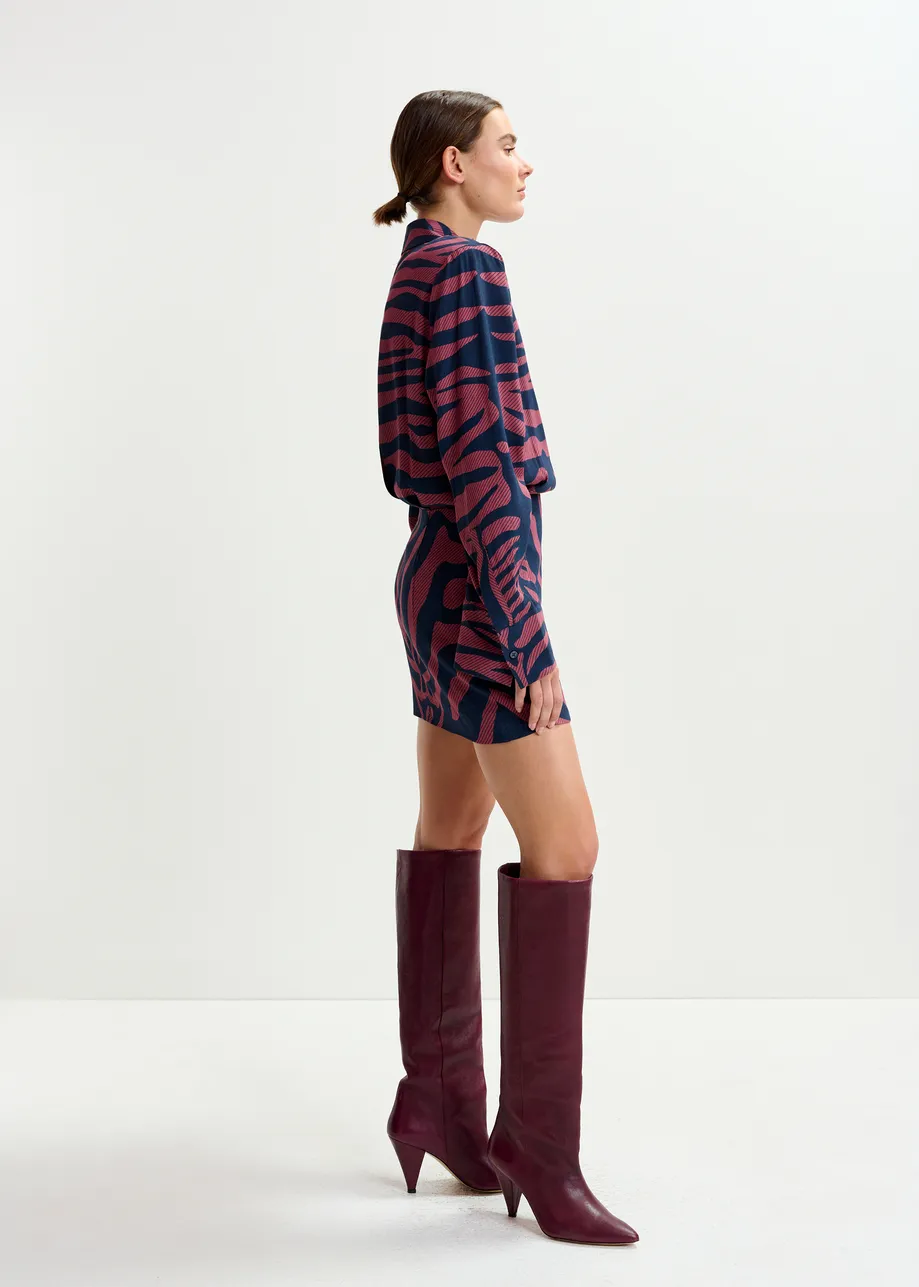 Mini-robe en jacquard zèbre rose foncé et bleu marine