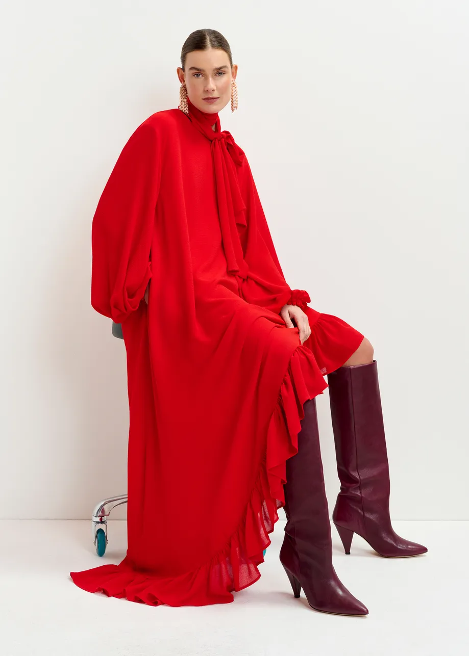 Burgundy leather knee-high cone heel boots