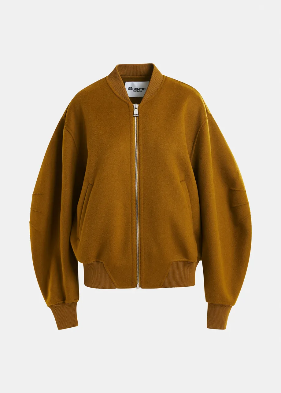 Brown oversized wool bomber jacket