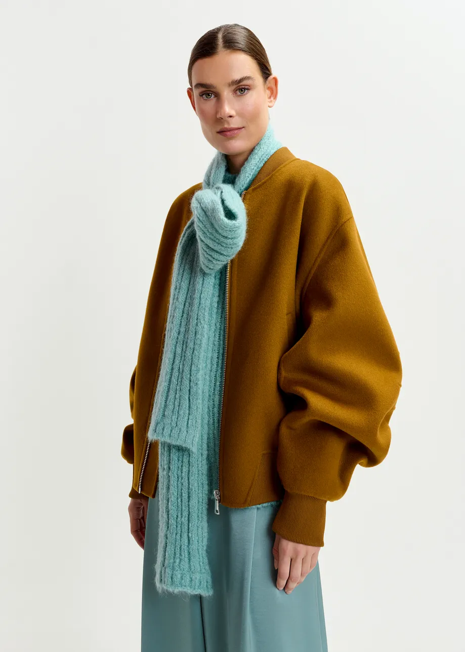 Brown oversized wool bomber jacket