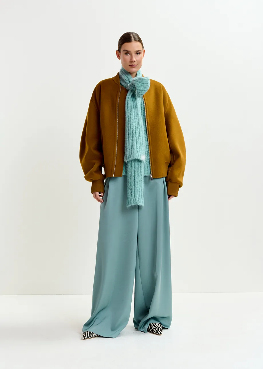 Brown oversized wool bomber jacket