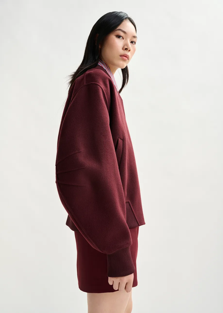 Burgundy oversized wool bomber jacket