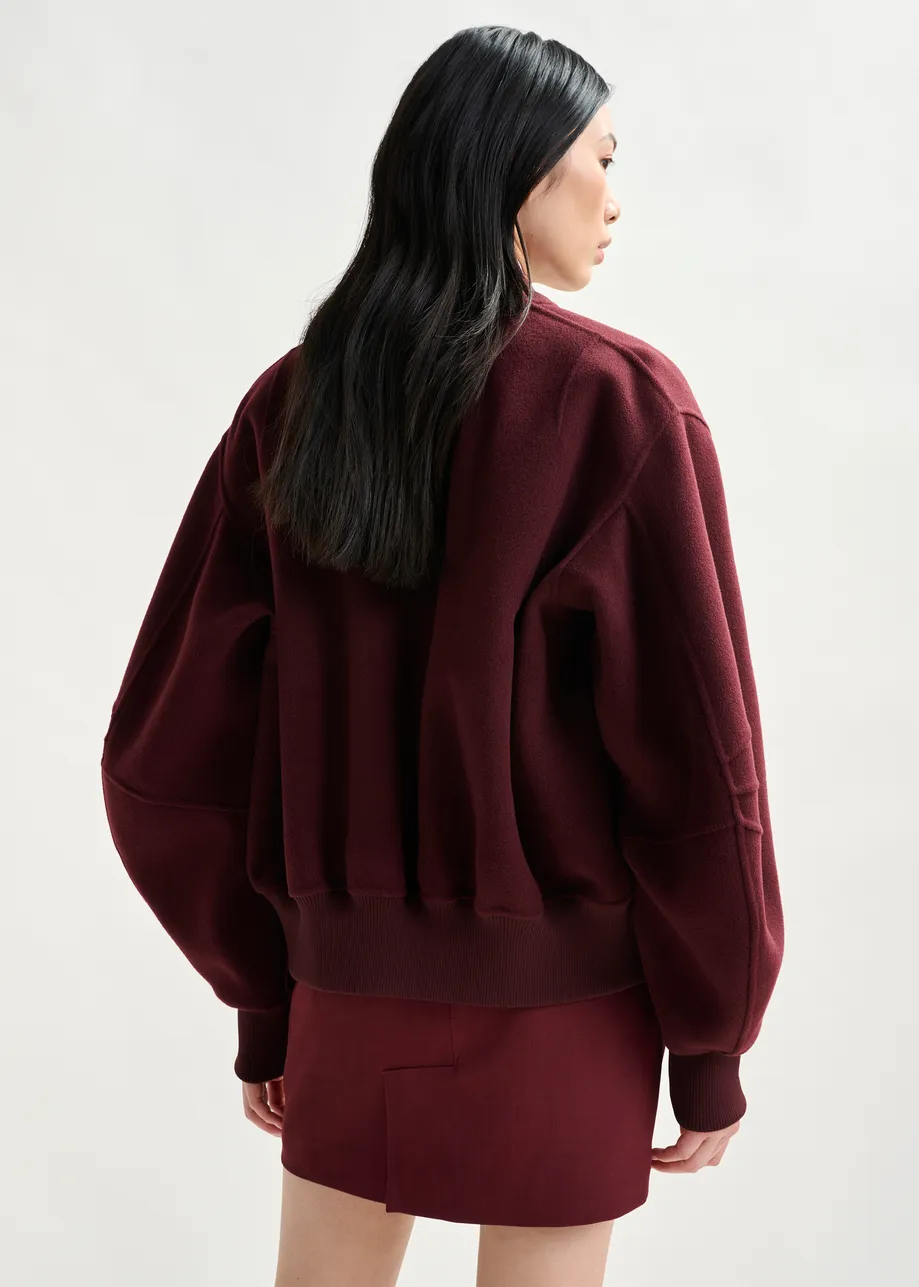 Burgundy oversized wool bomber jacket