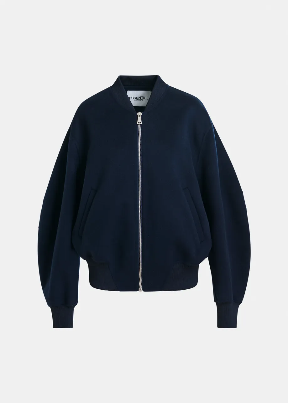 Navy oversized wool bomber jacket