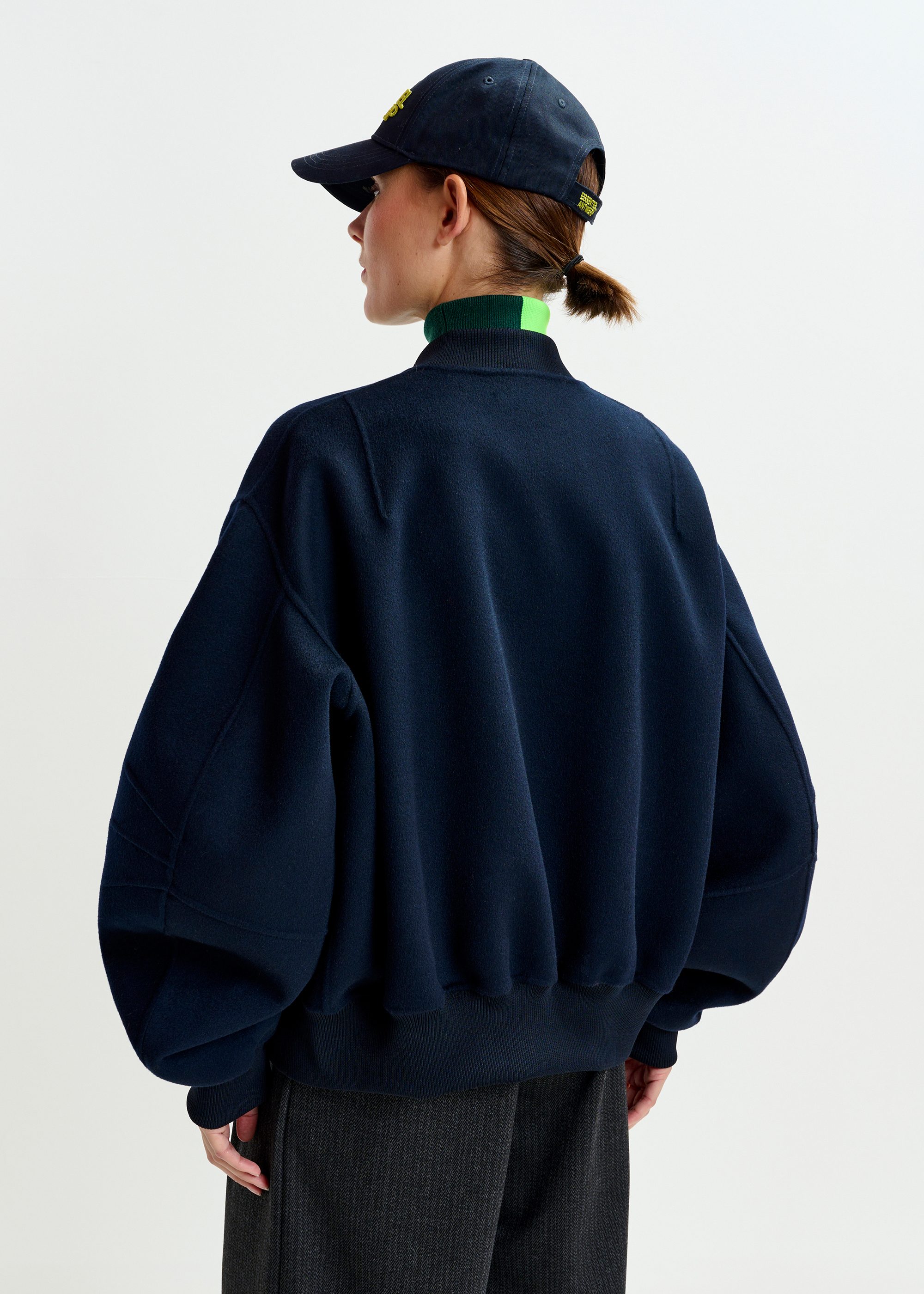 Navy oversized wool bomber jacket | Essentiel Antwerp United States