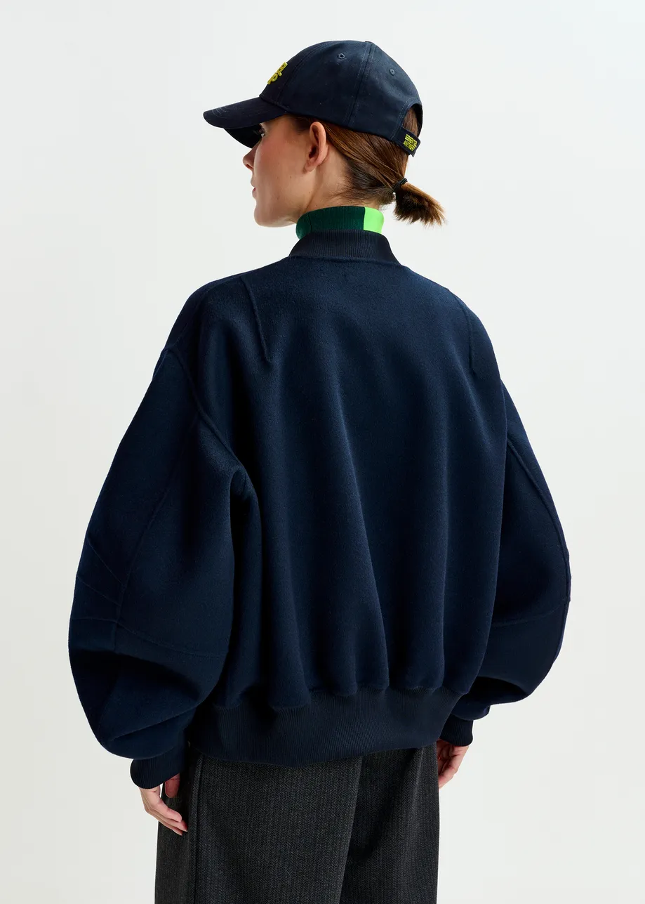 Navy oversized wool bomber jacket