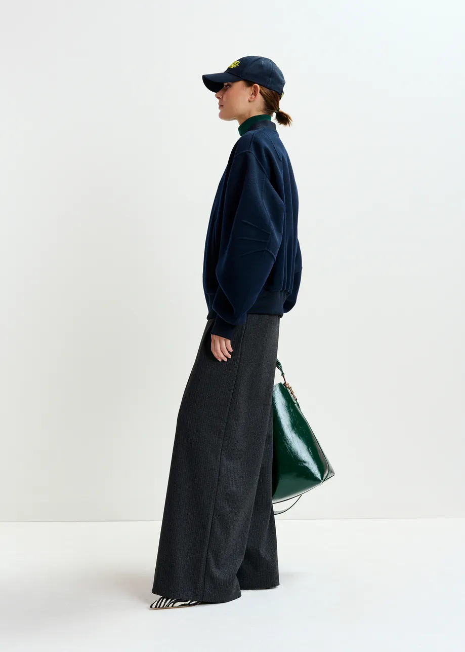 Navy oversized wool bomber jacket